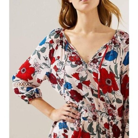 Ann Taylor LOFT Beach Floral Crochet Tie Neck Romper XS - Picture 6 of 6